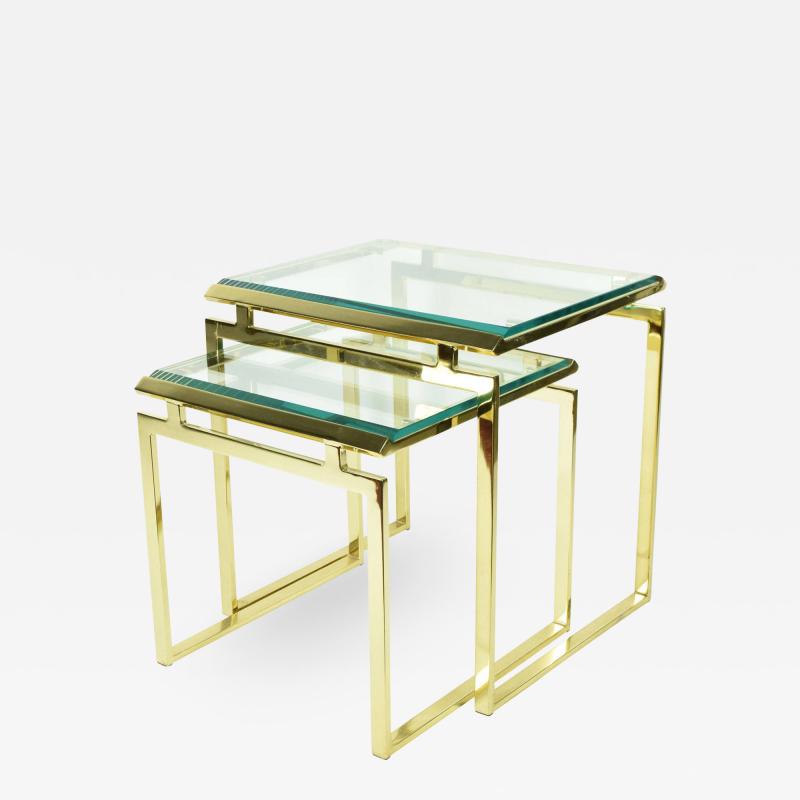 Pair of Brass and Glass Modernist Nesting Tables