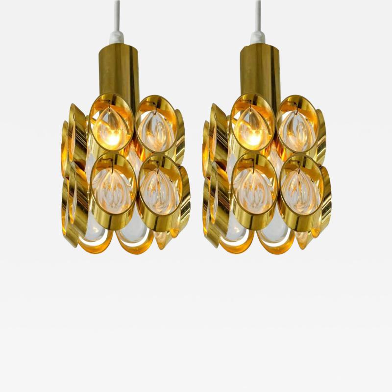 Pair of Brass and Glass Pendants Austria 1950s 1960s