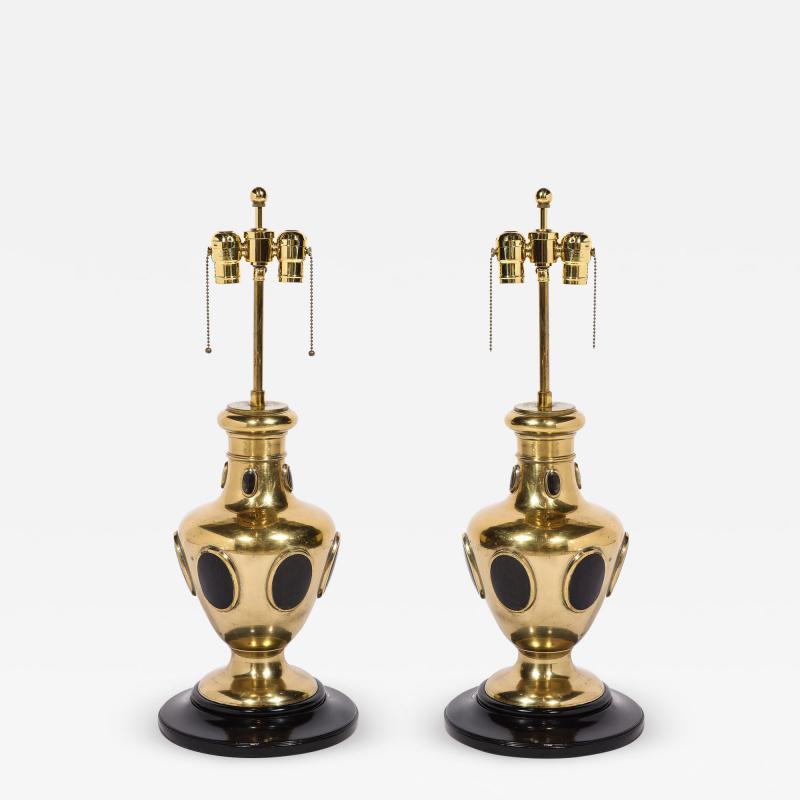 Pair of Brass and Horn Table Lamps