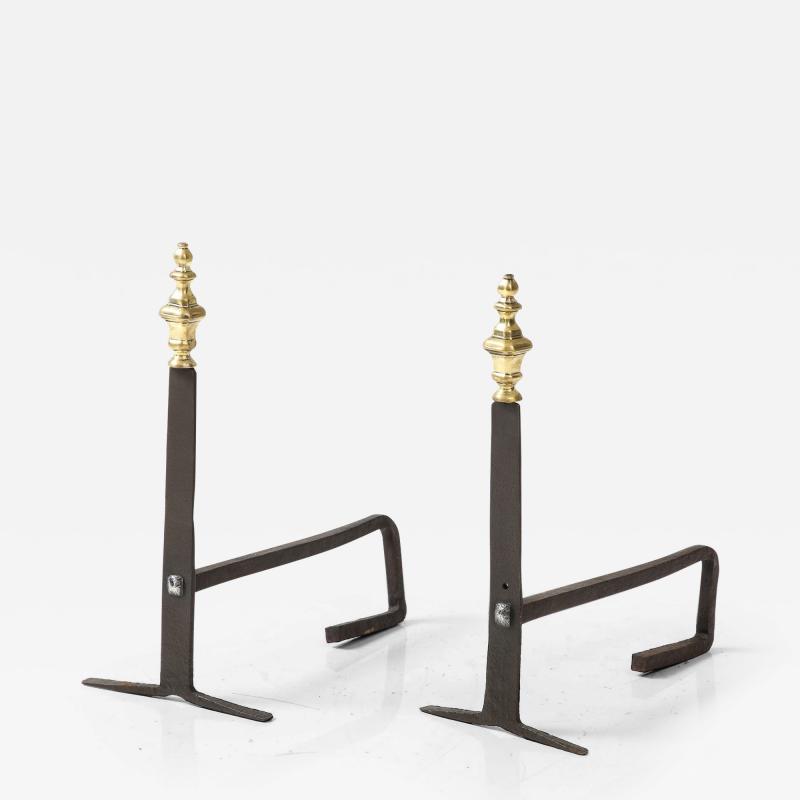 Pair of Brass and Iron Andirons