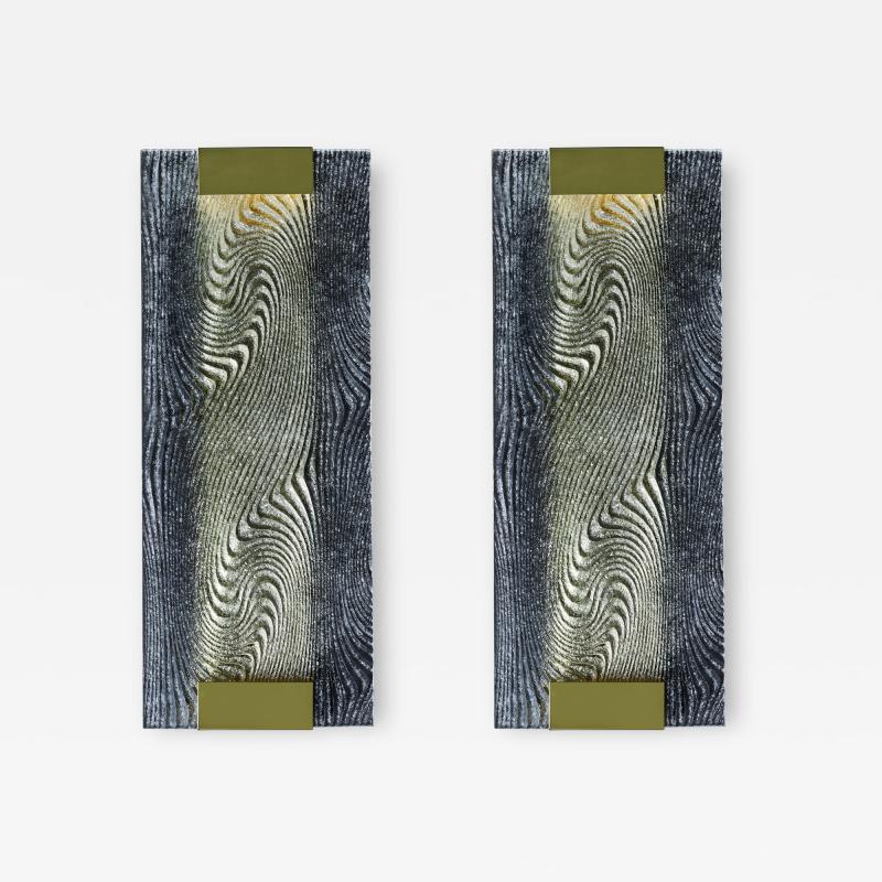 Pair of Brass and Murano Glass Screen Wall Sconces
