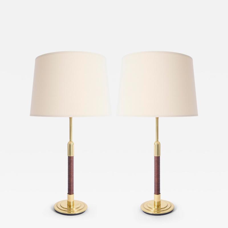 Pair of Brass and Rattan Table Lamps
