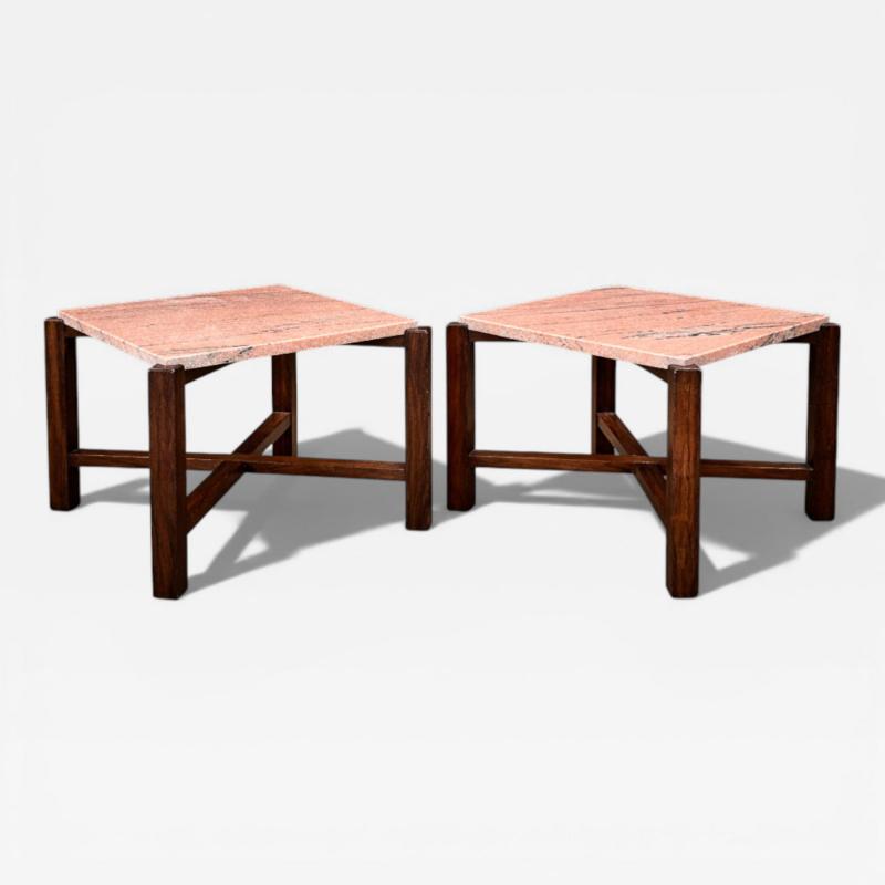 Pair of Brazilian Rosewood Pink Granite Side Tables Brazil 1960s Lot 675A