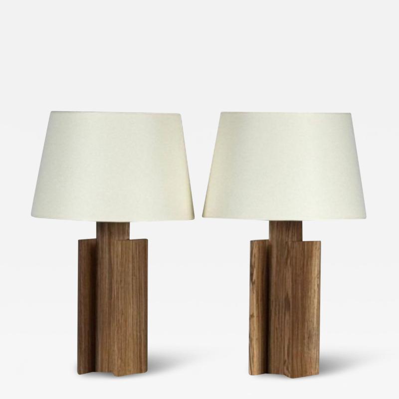 Pair of Brazilian Tigerwood Lamps with Custom Paper Shades