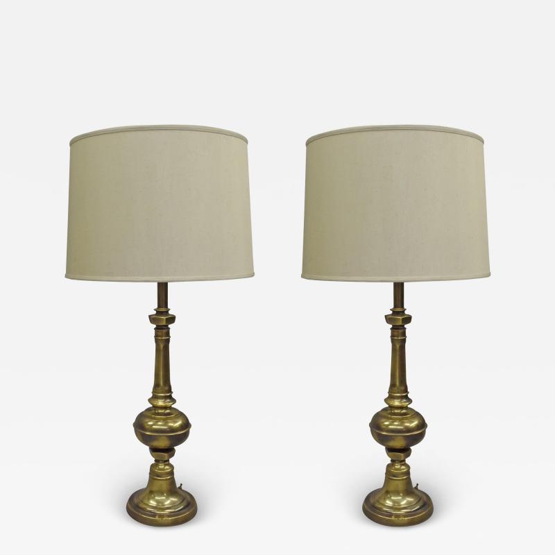 Pair of British Mid Century Modern Neoclassical Brass Baluster Table Lamps