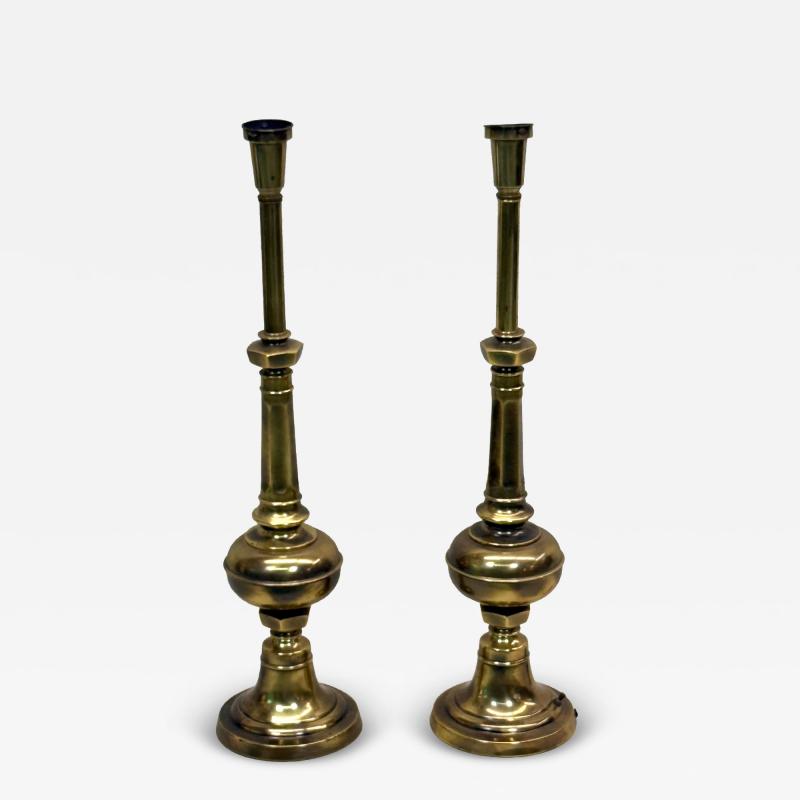 Pair of British Mid Century Modern Neoclassical Brass Baluster Table Lamps