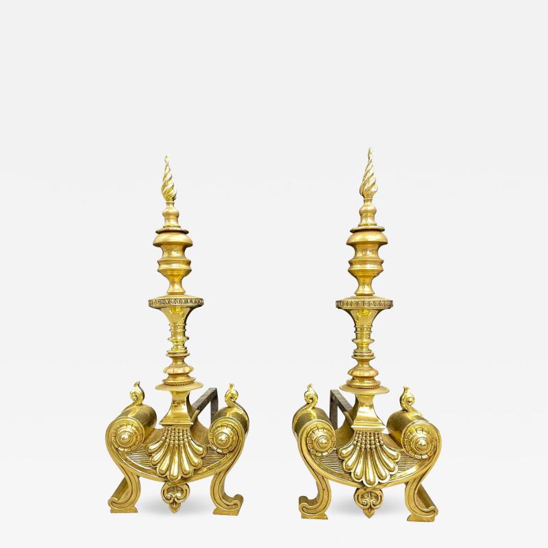 Pair of Bronze Andirons Large and Impressive