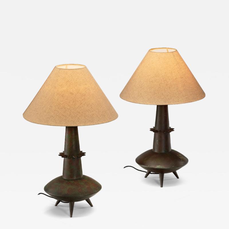 Pair of Bronze Sculptural Table Lamps France 1970s