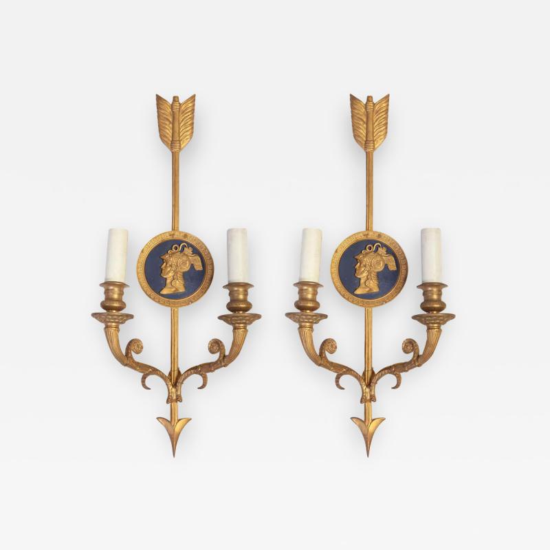 Pair of Bronze Two Light Neoclassical Wall Sconces