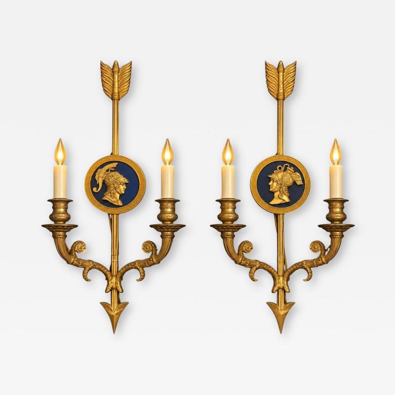 Pair of Bronze Two Light Neoclassical Wall Sconces