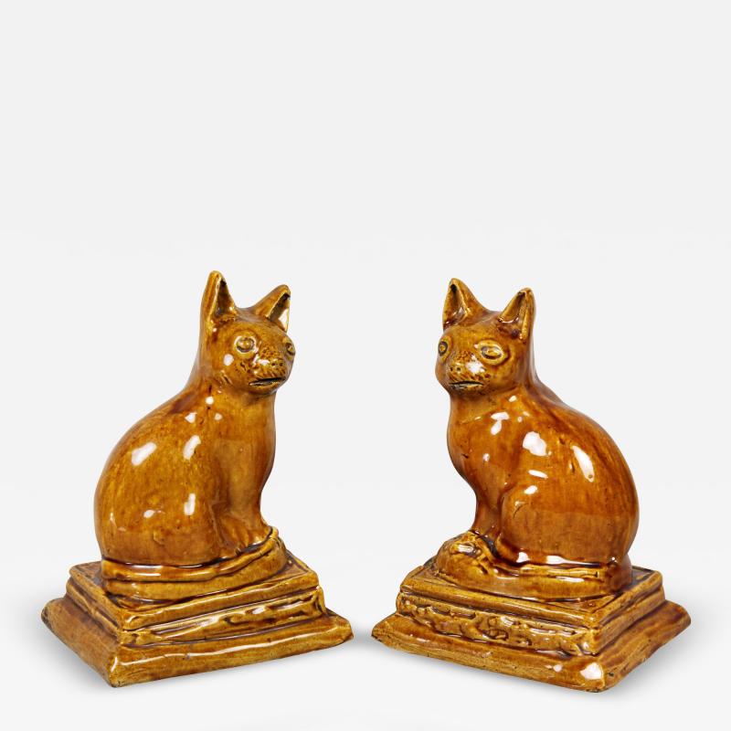 Pair of Brown Stoneware Cats