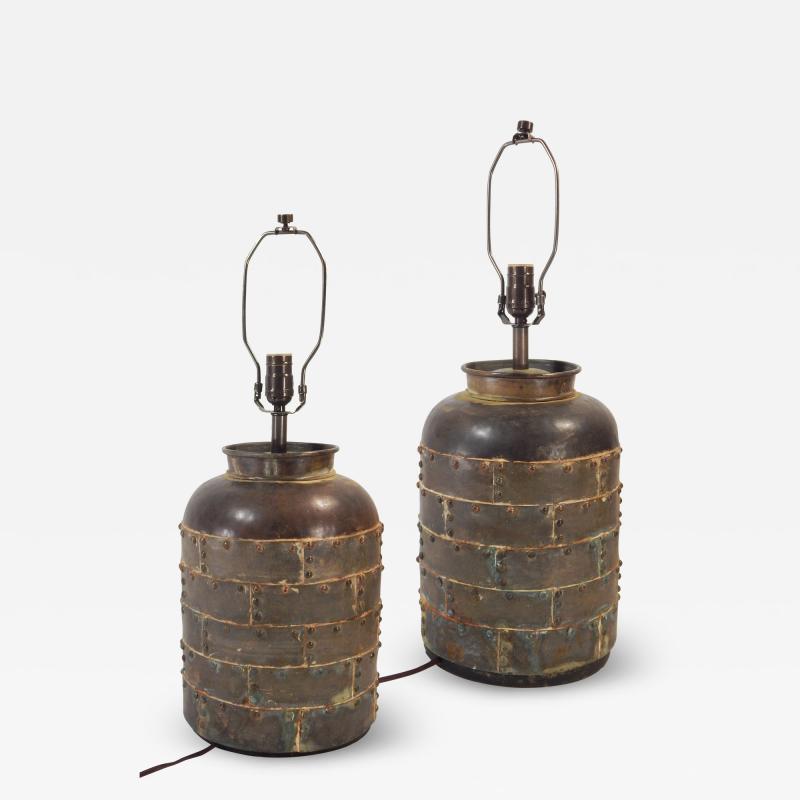 Pair of Brutalist Barrel Lamps