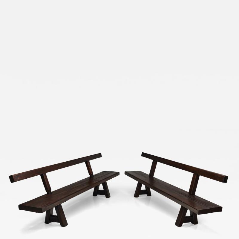 Pair of Brutalist Benches in Solid Oak Belgium Second Half of the 20th Century