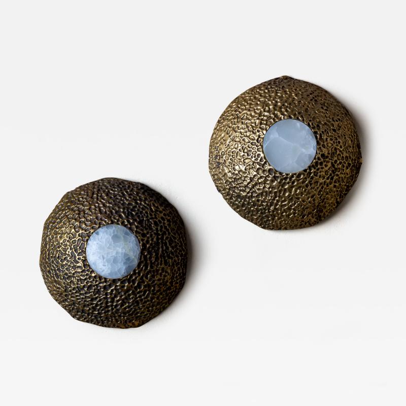 Pair of Brutalist Bronze Wall Lamps by Cierre Lampadari Milan 1960s 70s