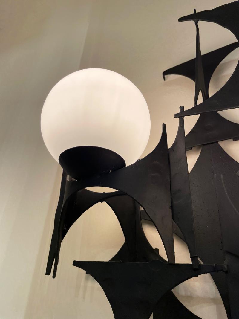 Pair of Brutalist Iron and Glass Wall Lights