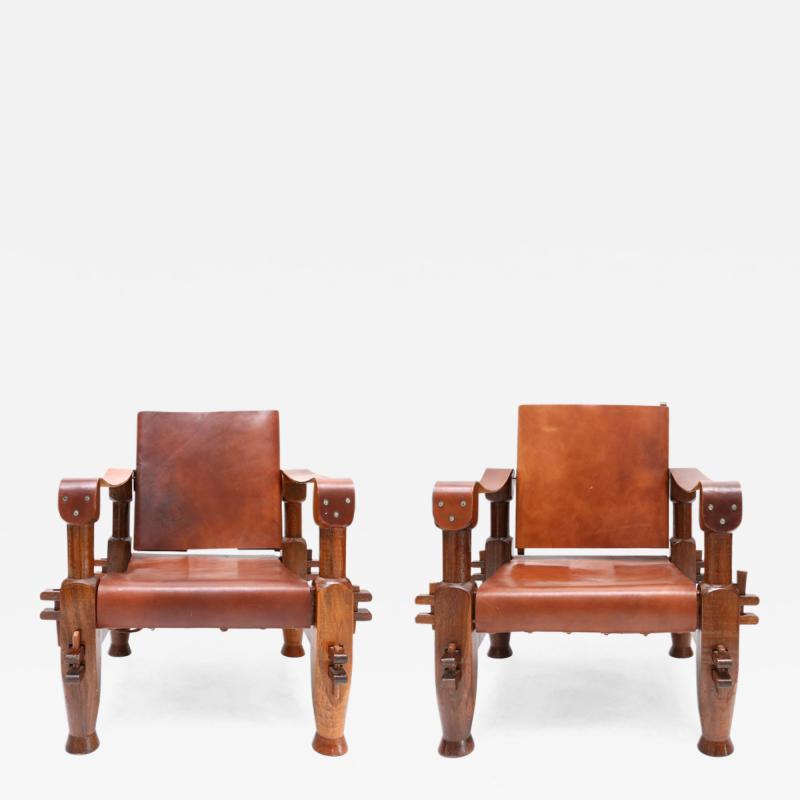 Pair of Brutalist Safari Chairs