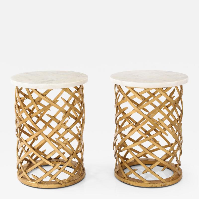 Pair of Brutalist Side Tables with Crystalline Quartz Tops 