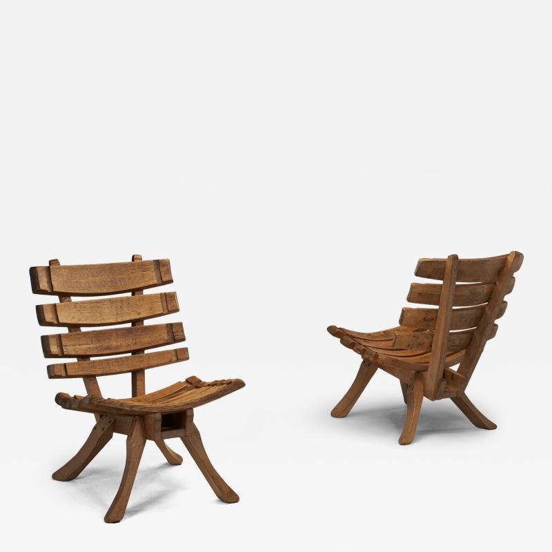 Pair of Brutalist Spade Chairs The Netherlands ca 1960s