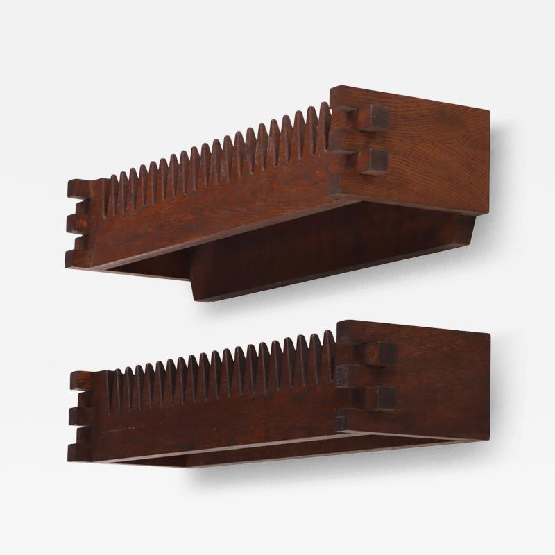 Pair of Brutalist style Carved Oak Hat and Coat Racks C 1960