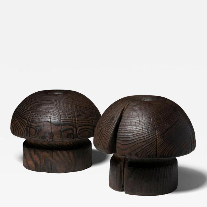 Pair of Burnished Solid Wood Vases