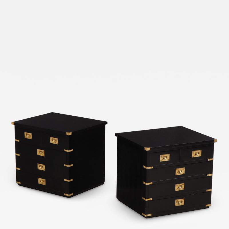 Pair of Campaign Style Ebonized Mahogany Nightstands C 1950