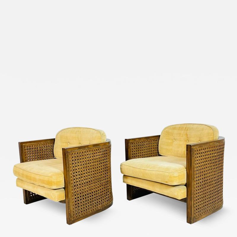 Pair of Cane Back Lounge Chairs by Debu Furniture USA 1970s