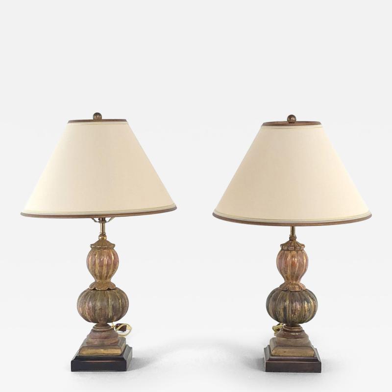 Pair of Carved Antique Giltwood Finials Now Lamps Italy 19th century