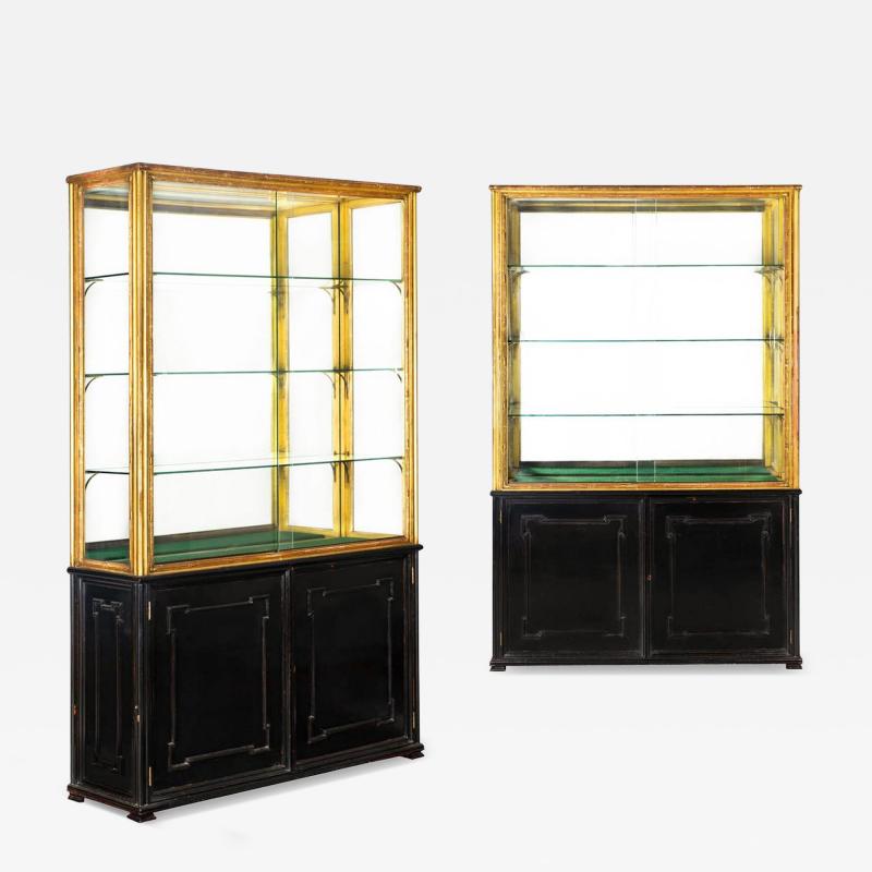Pair of Carved Giltwood Antique Collector Display Cabinets by M Grieve Co 