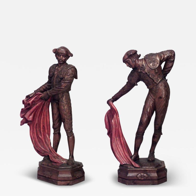 Pair of Carved Pine Toreadors with Red Capes