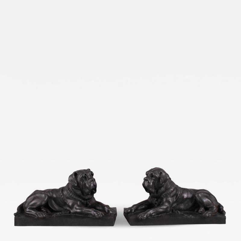 Pair of Cast Iron Mastiffs mid 19th c 