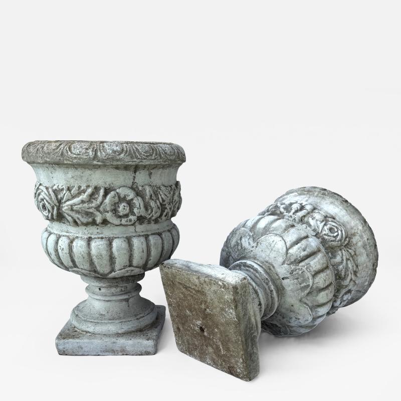 Pair of Cast Stone Planters with Roses circa 1940