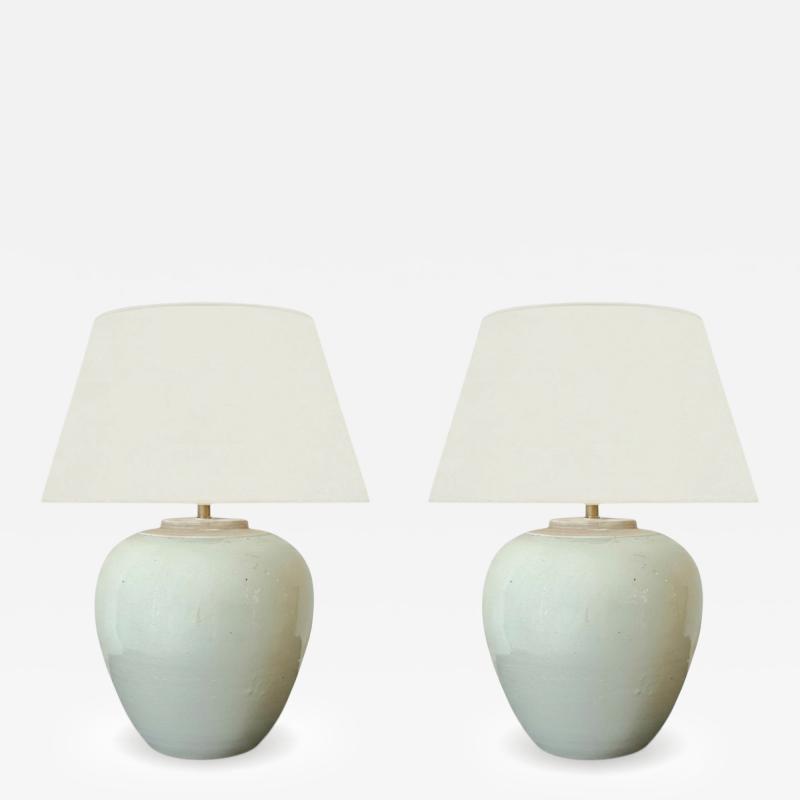Pair of Celadon Stoneware Table Lamps