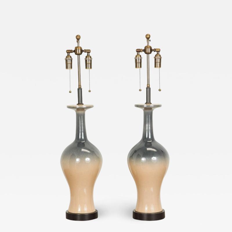Pair of Ceramic Lamps with an Ombre Glazed Finish 
