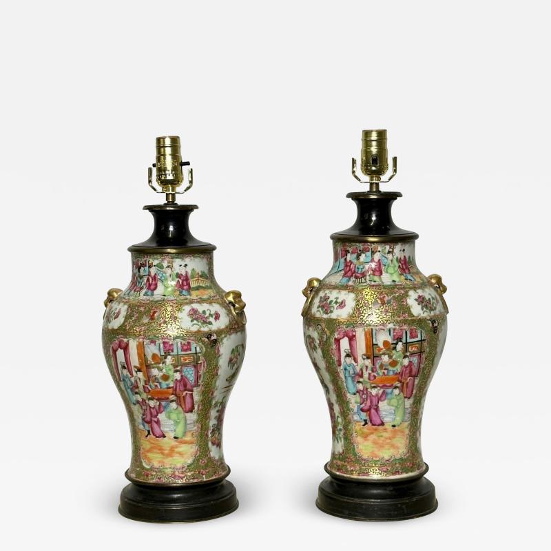 Pair of Ceramic Oriental Table Lamps Decoration Bronze 19th C 