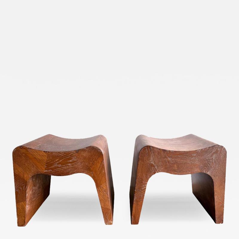 Pair of Cerused Oak Stools USA 1950s