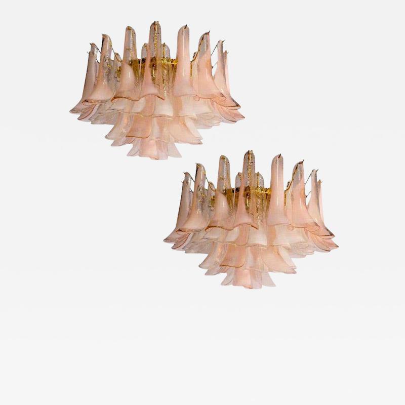 Pair of Charming Pink and White Murano Petals Chandeliers or Ceiling Lights