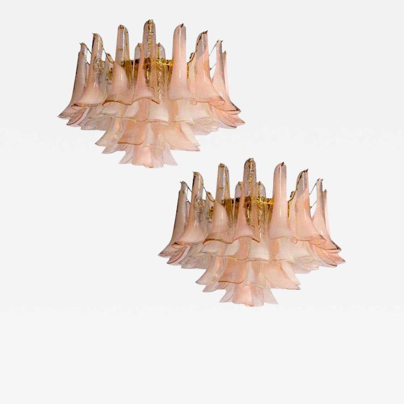 Pair of Charming Pink and White Murano Petals Chandeliers or Ceiling Lights