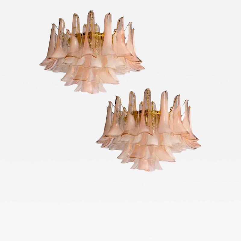 Pair of Charming Pink and White Murano Petals Chandeliers or Ceiling Lights