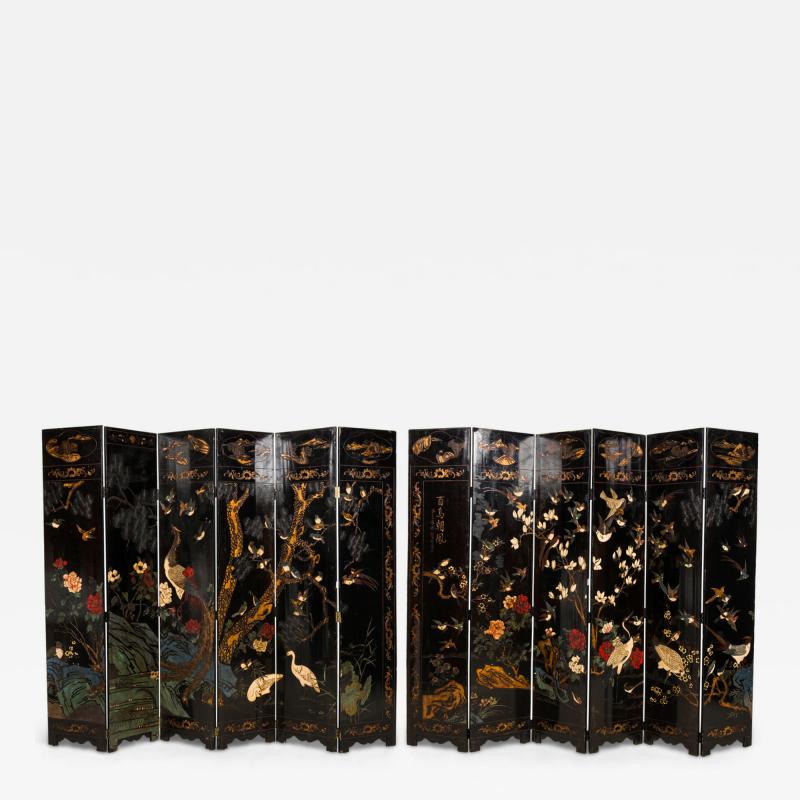 Pair of Chinese 19th Century Carved 6 Panel Chinoiserie Folding Screens with Gil