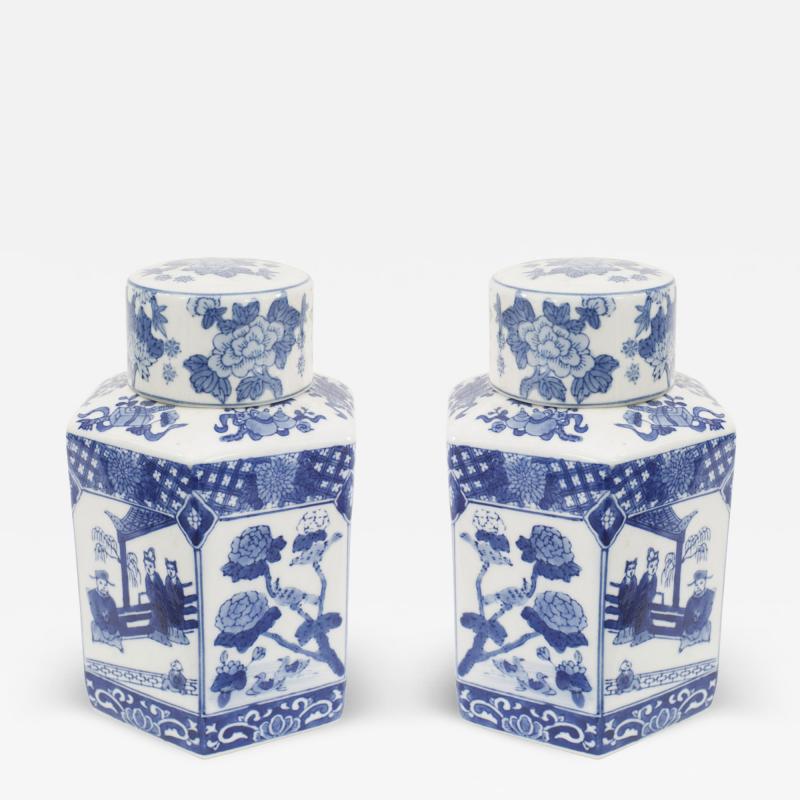 Pair of Chinese Blue White Porcelain Ginger Jars
