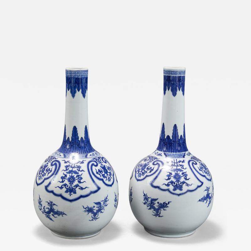 Pair of Chinese Blue and White Porcelain Bottle Vases