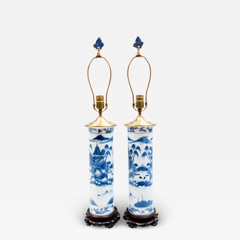 Pair of Chinese Blue and White Porcelain Lamps