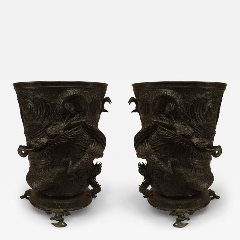 Pair of Chinese Bronze Dragon Vases