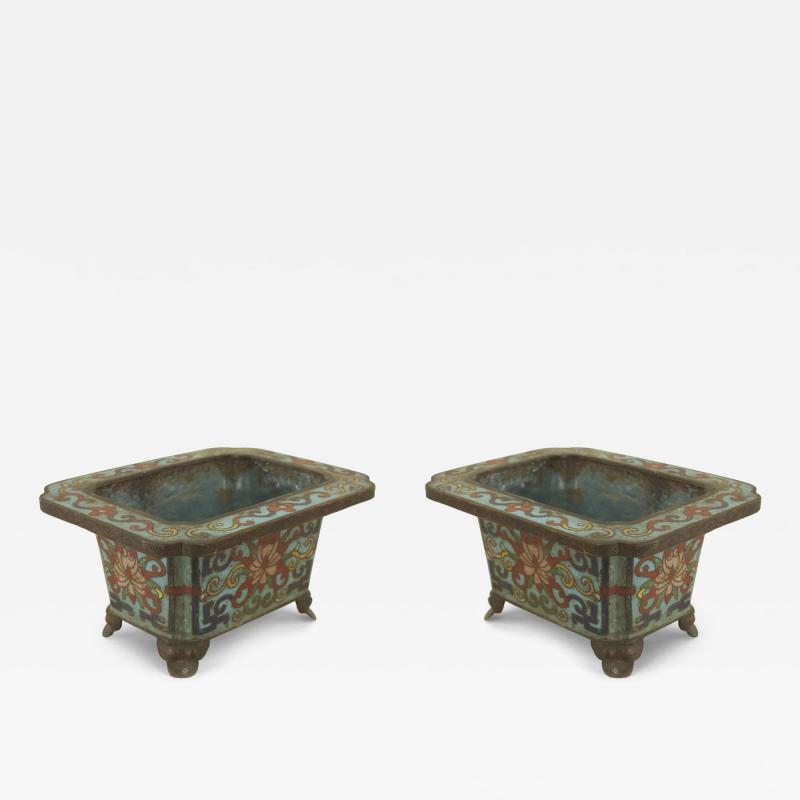Pair of Chinese Cloisonne Pots with Stands