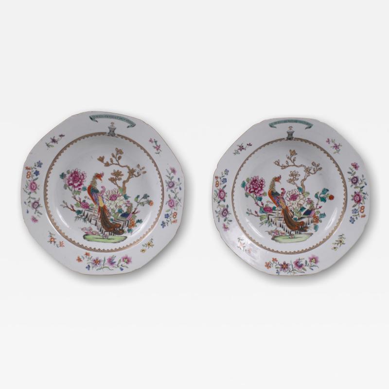 Pair of Chinese Export Porcelain Armorial Shallow Bowls c 1755
