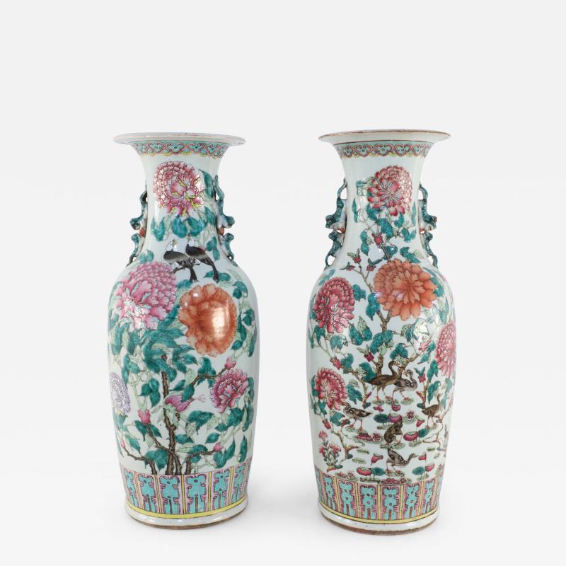 Pair of Chinese Famille Rose Flowering Branch Porcelain Urns