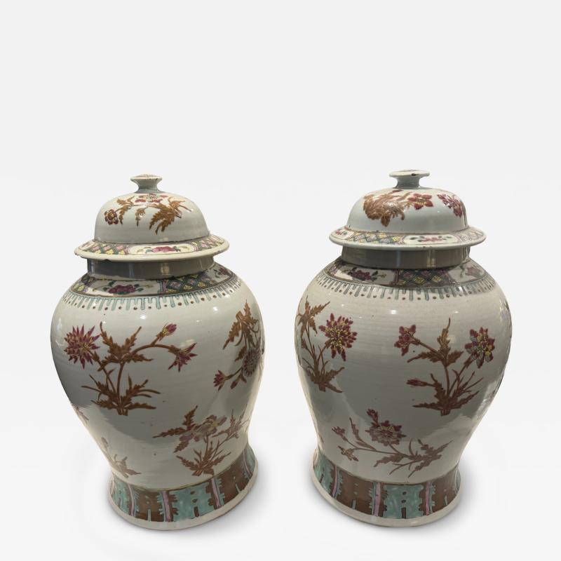 Pair of Chinese Famille Vert urns 19c