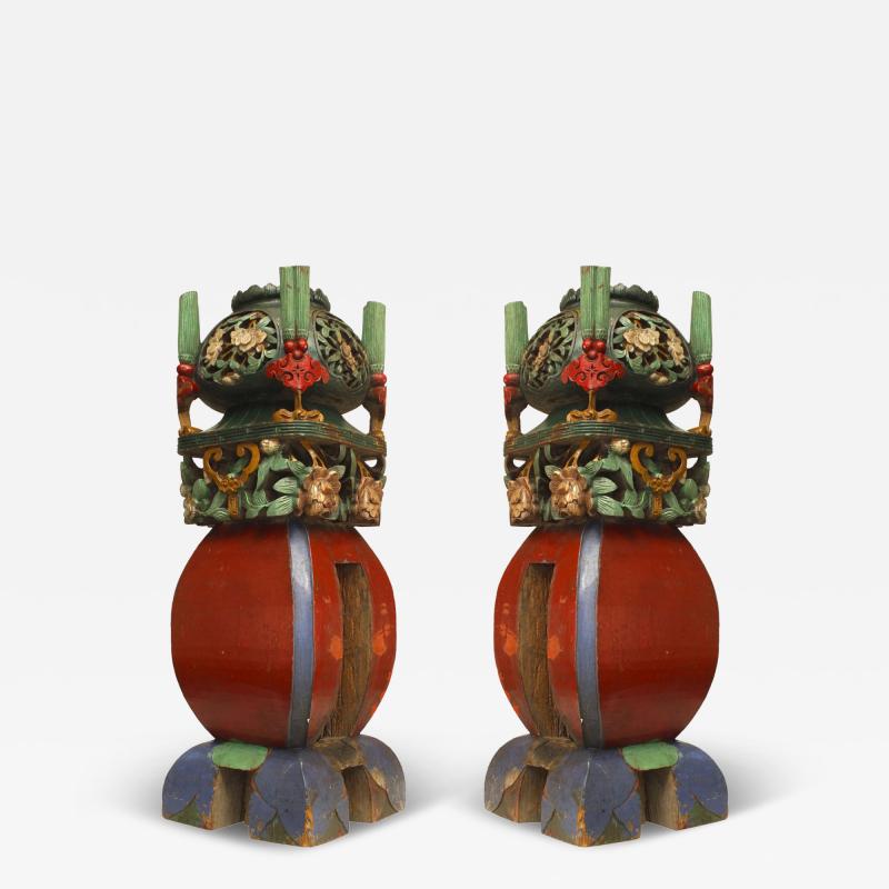 Pair of Chinese Garden Seat Newel Posts