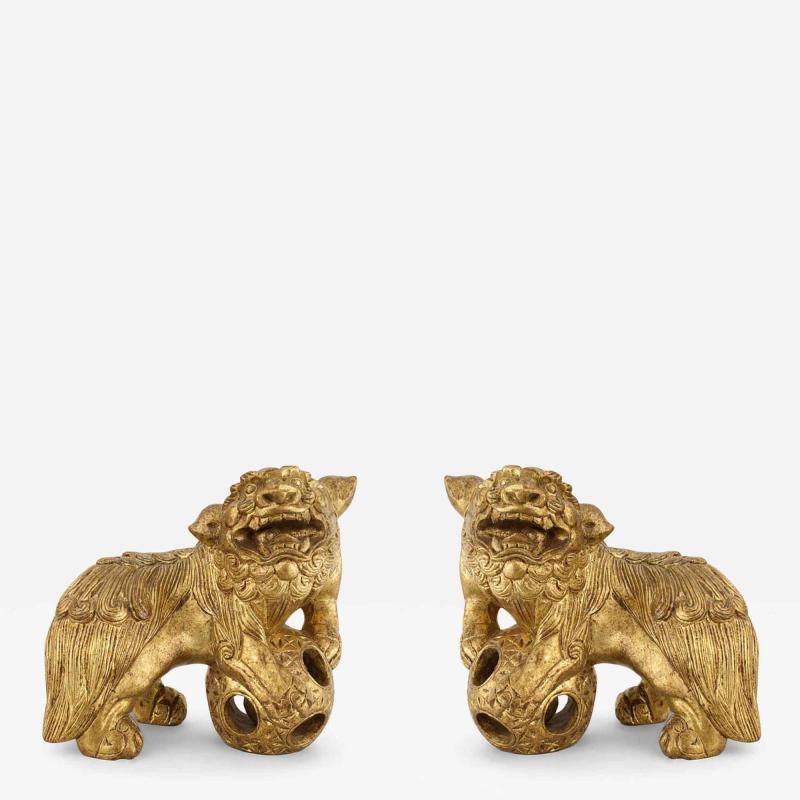 Pair of Chinese Gilt Foo Dogs