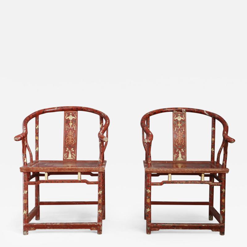 Pair of Chinese Laquared Red Wood and Gold Laquared of 18th